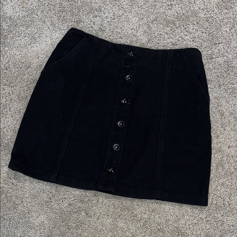 Black Corduroy Button Skirt with pockets
